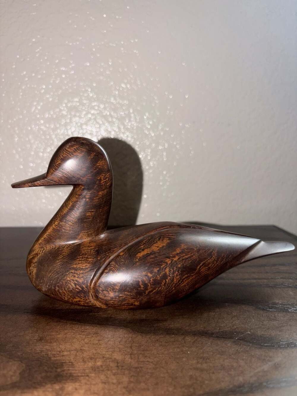 Vintage Hand-Carved Dark Wood Duck Sculpture Figurine